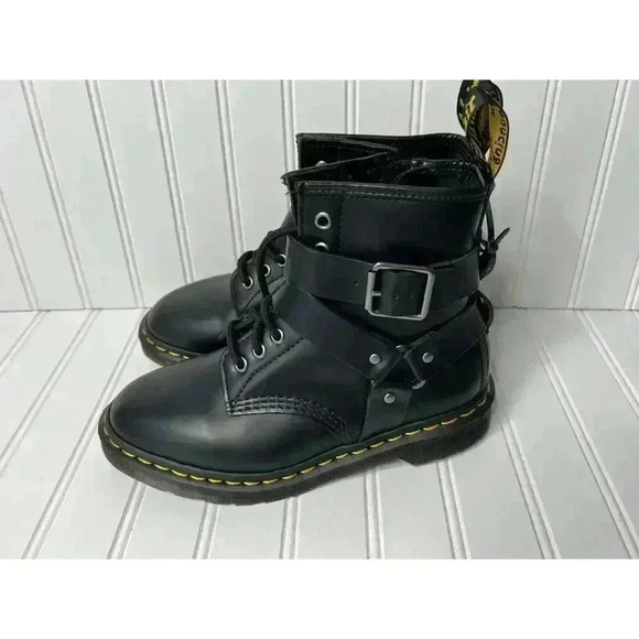 Dr Martens Christofor Leather Harness Black Boots Combat W 6 M 5 NEW No Box 1376 - Picture 4 of 7